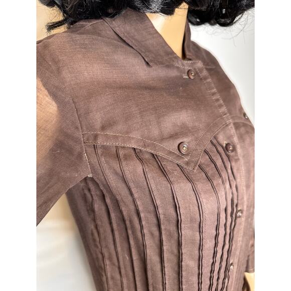 Vintage 1970s Brown sheer Western Shirt Dress Button Front Midi Duster” small - Picture 8 of 16